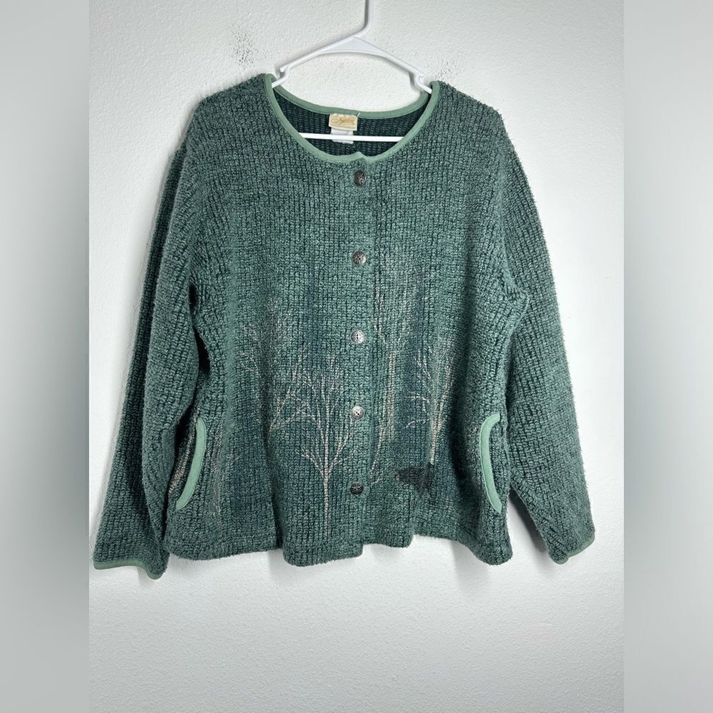 Artisans Green Sweater Jacket Button Down 2 pockets Size M-L